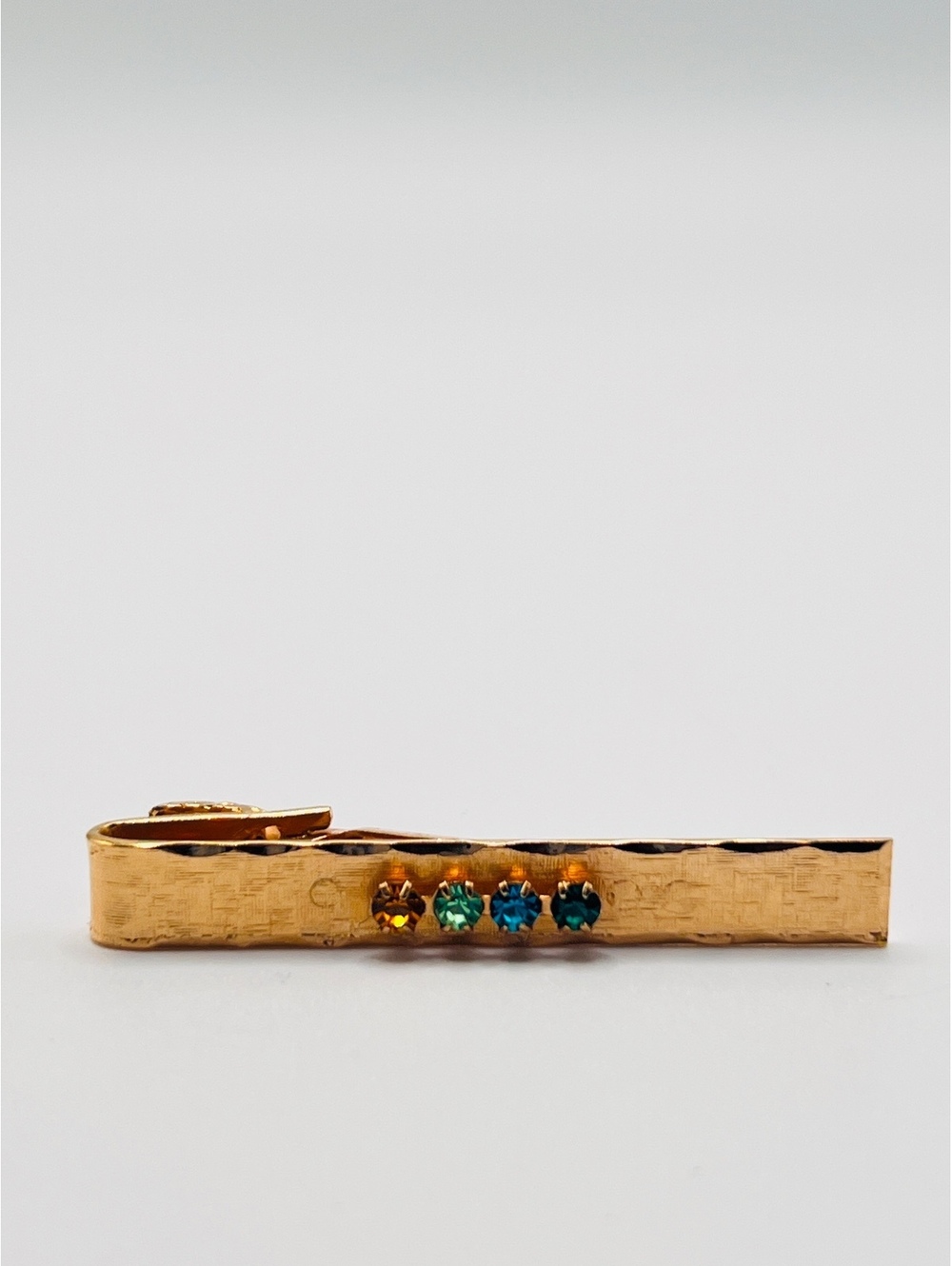 Vintage 1/20 12K Gold Filled Tie Bar Multicolor Gemstone Rhinestone Clip